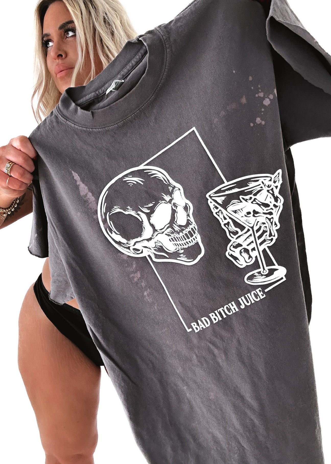pebby forevee Side Slit Tee BAD BITCH JUICE BLEACHED OUT SIDE SLIT TEE