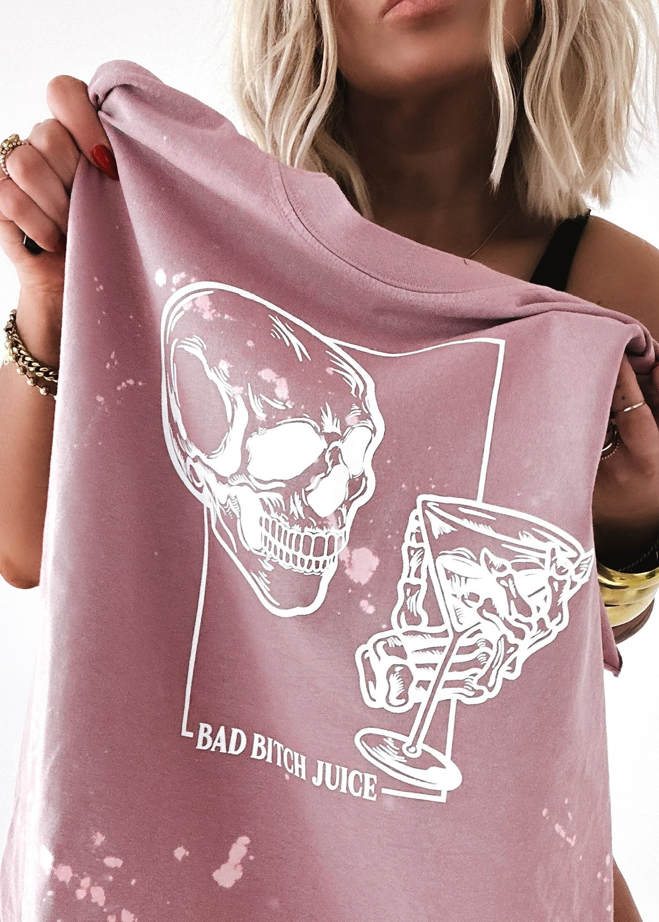 pebby forevee Side Slit Tee BAD BITCH JUICE BLEACHED OUT SIDE SLIT TEE