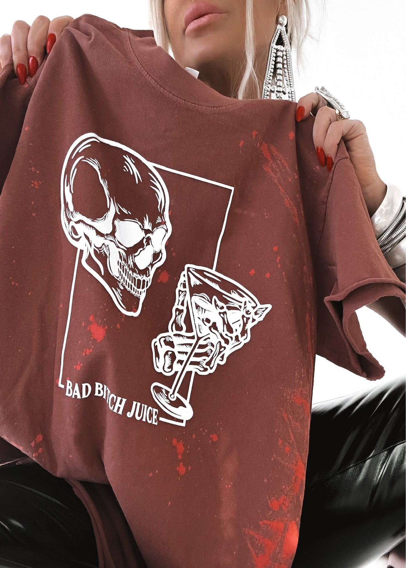 pebby forevee Side Slit Tee BAD BITCH JUICE BLEACHED OUT SIDE SLIT TEE
