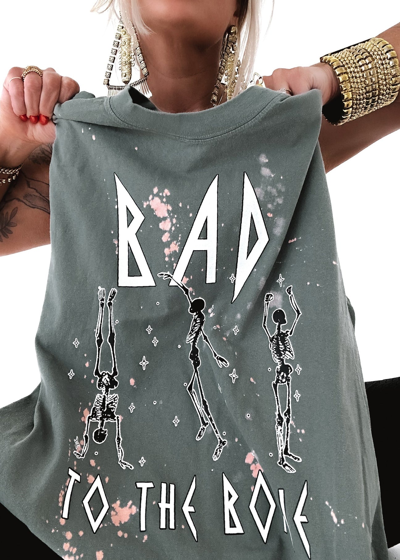pebby forevee Side Slit Tee BAD TO THE BONE BLEACHED OUT SIDE SLIT TEE