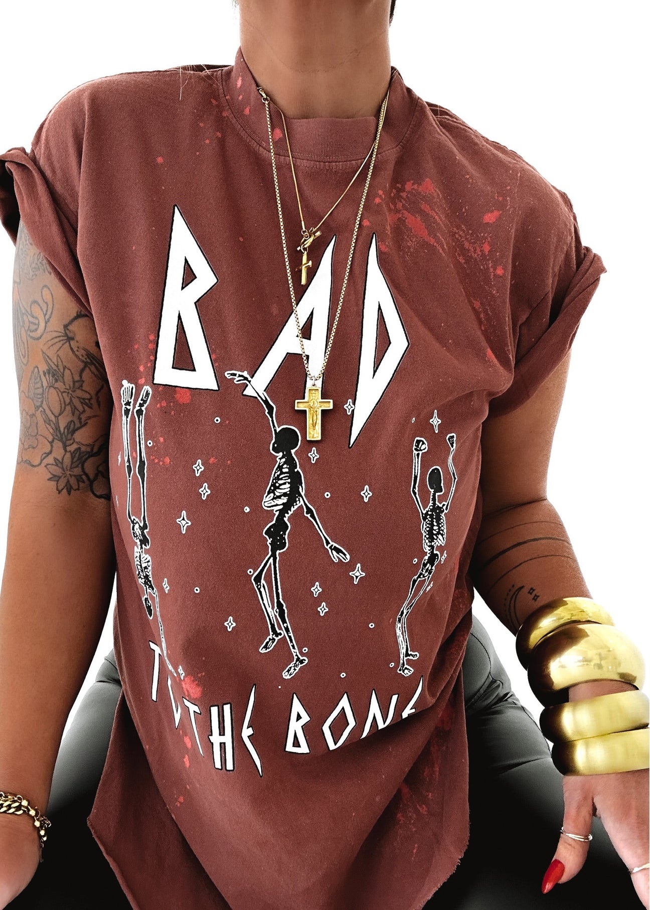 pebby forevee Side Slit Tee BAD TO THE BONE BLEACHED OUT SIDE SLIT TEE