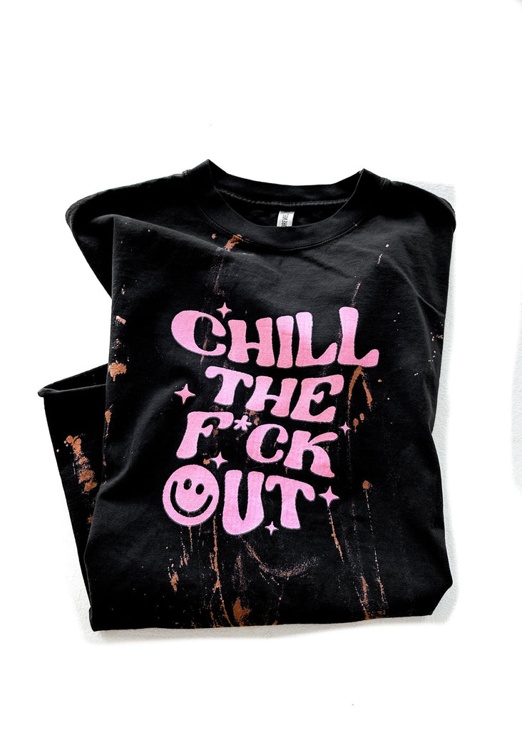 pebby forevee Side Slit Tee CHILL THE F*CK OUT BLEACHED OUT SIDE SLIT TEE