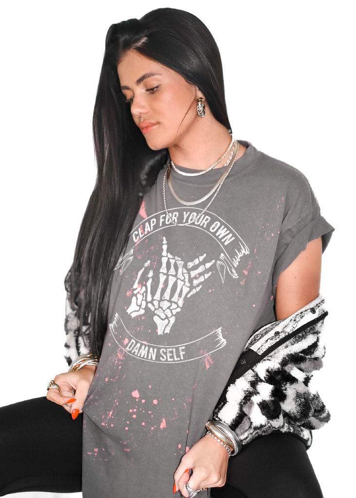 pebby forevee Side Slit Tee CLAP FOR YOUR OWN DAMN SELF BLEACHED OUT SIDE SLIT TEE