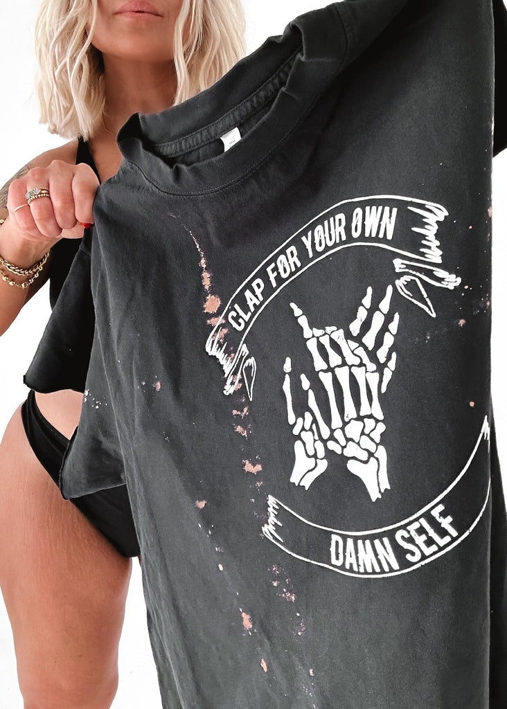 pebby forevee Side Slit Tee CLAP FOR YOUR OWN DAMN SELF BLEACHED OUT SIDE SLIT TEE