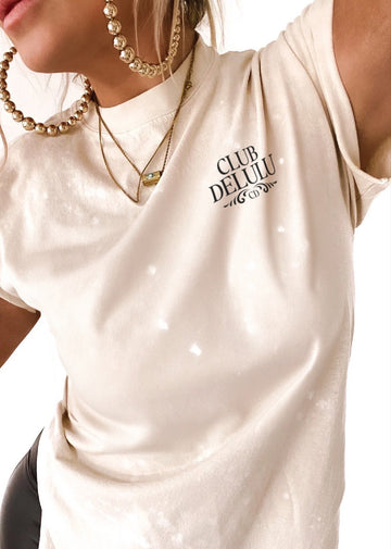 pebby forevee Side Slit Tee CLUB DELULU (BLACK) BLEACHED OUT SIDE SLIT TEE