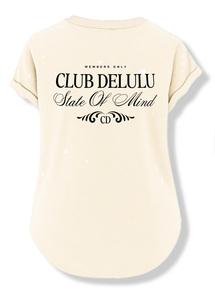 pebby forevee Side Slit Tee CLUB DELULU (BLACK) BLEACHED OUT SIDE SLIT TEE