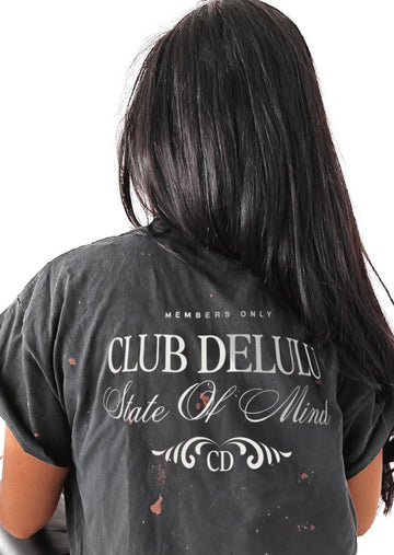 pebby forevee Side Slit Tee CLUB DELULU (WHITE) BLEACHED OUT SIDE SLIT TEE