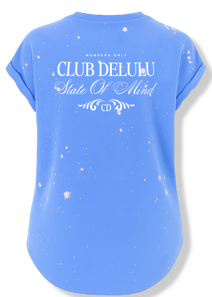 pebby forevee Side Slit Tee CLUB DELULU (WHITE) BLEACHED OUT SIDE SLIT TEE