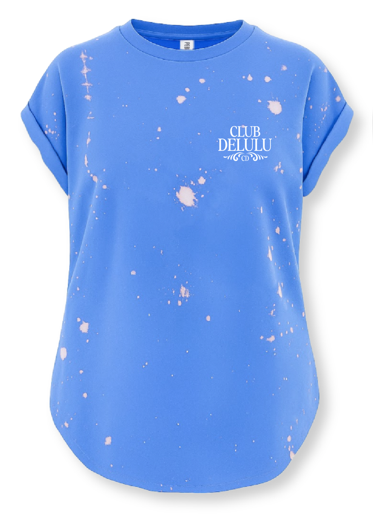 pebby forevee Side Slit Tee CLUB DELULU (WHITE) BLEACHED OUT SIDE SLIT TEE