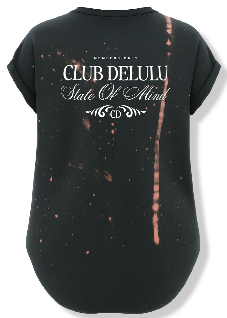 pebby forevee Side Slit Tee CLUB DELULU (WHITE) BLEACHED OUT SIDE SLIT TEE