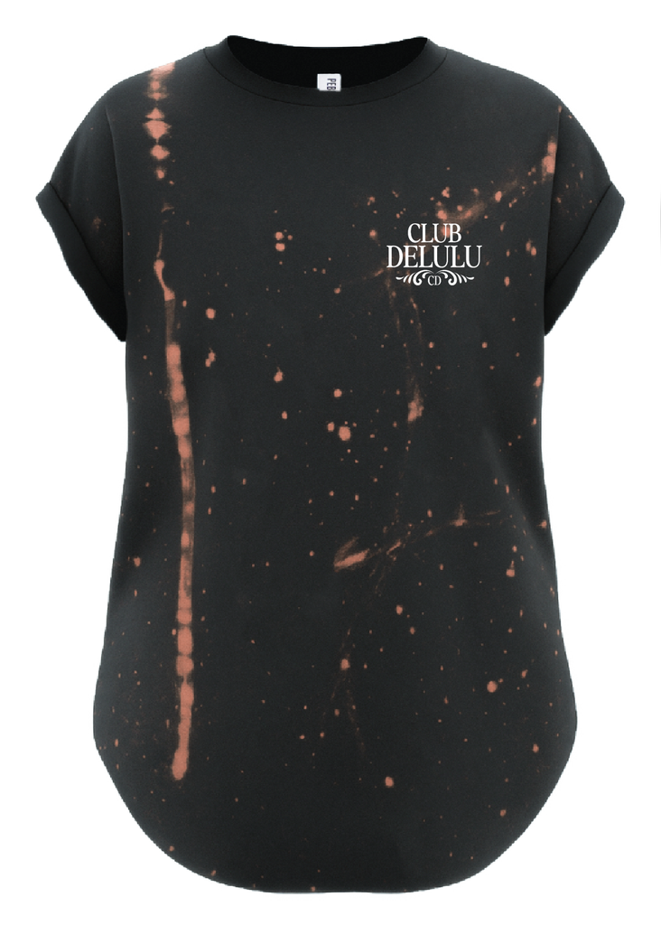 pebby forevee Side Slit Tee CLUB DELULU (WHITE) BLEACHED OUT SIDE SLIT TEE