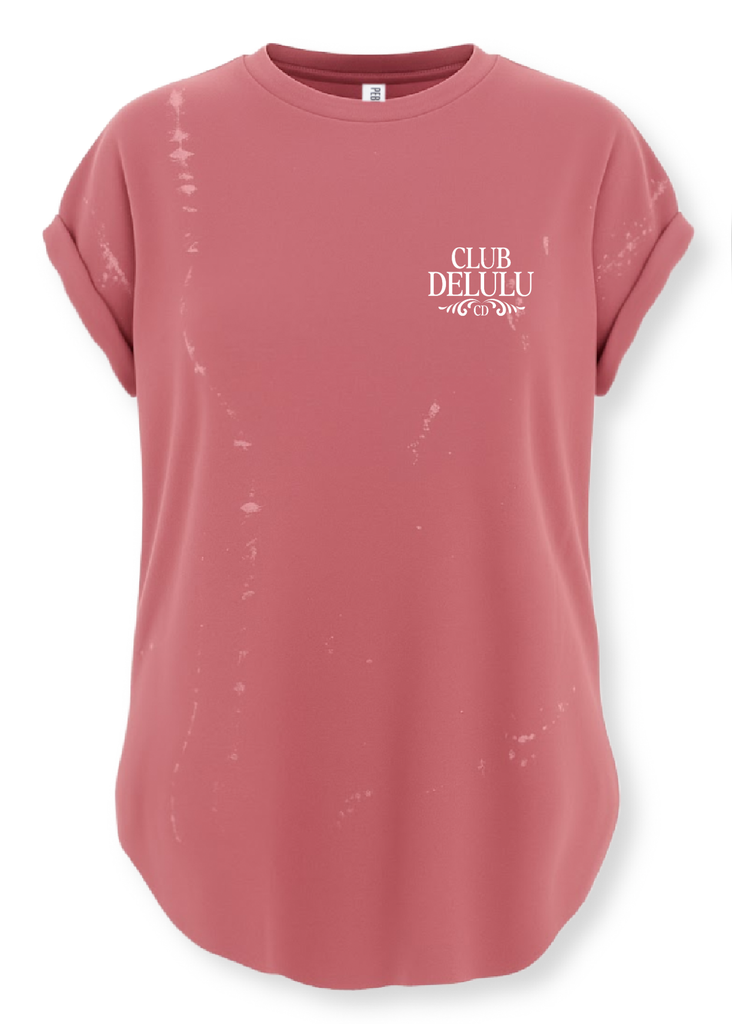 pebby forevee Side Slit Tee CLUB DELULU (WHITE) BLEACHED OUT SIDE SLIT TEE