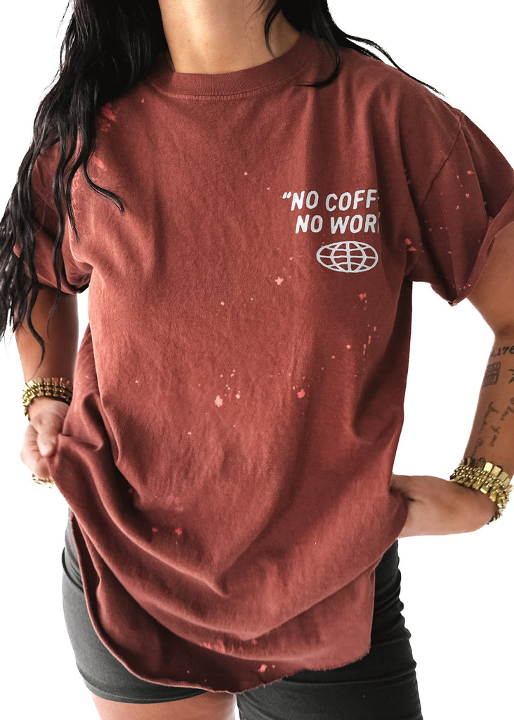 pebby forevee Side Slit Tee COFFEE CULTURE BLEACHED OUT SIDE SLIT TEE