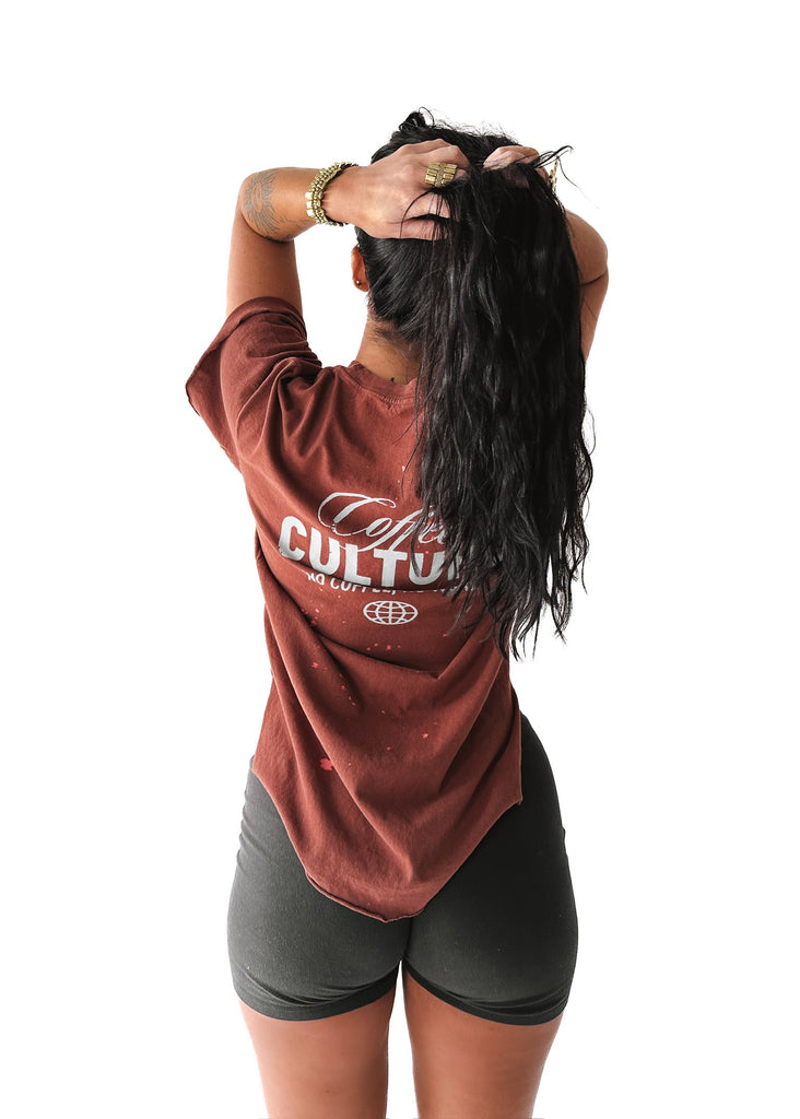 pebby forevee Side Slit Tee COFFEE CULTURE BLEACHED OUT SIDE SLIT TEE