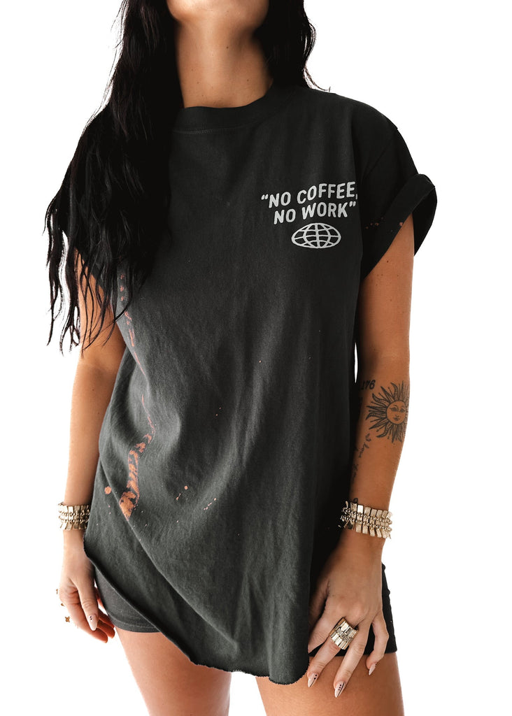 pebby forevee Side Slit Tee COFFEE CULTURE BLEACHED OUT SIDE SLIT TEE