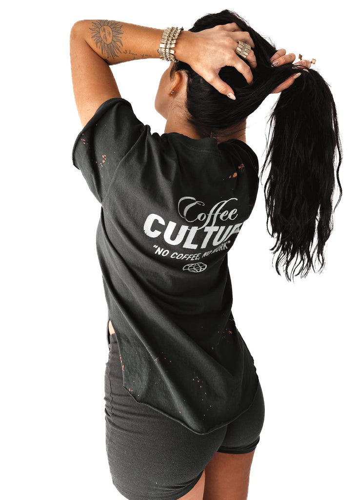 pebby forevee Side Slit Tee COFFEE CULTURE BLEACHED OUT SIDE SLIT TEE