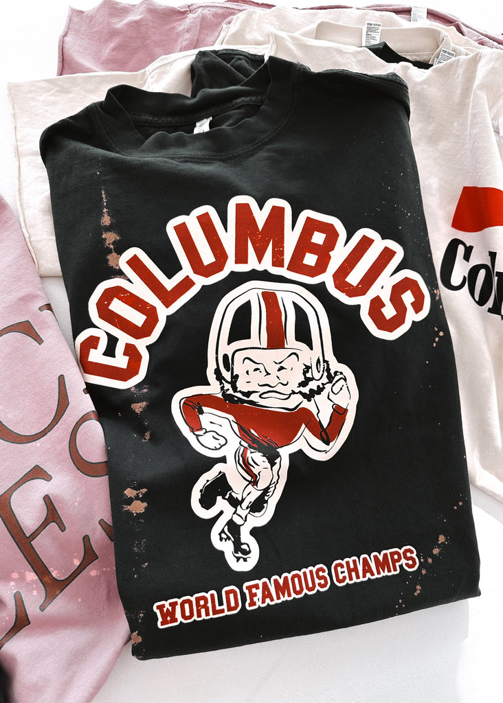pebby forevee Side Slit Tee COLUMBUS WORLD FAMOUS CHAMPS BLEACHED OUT SIDE SLIT TEE