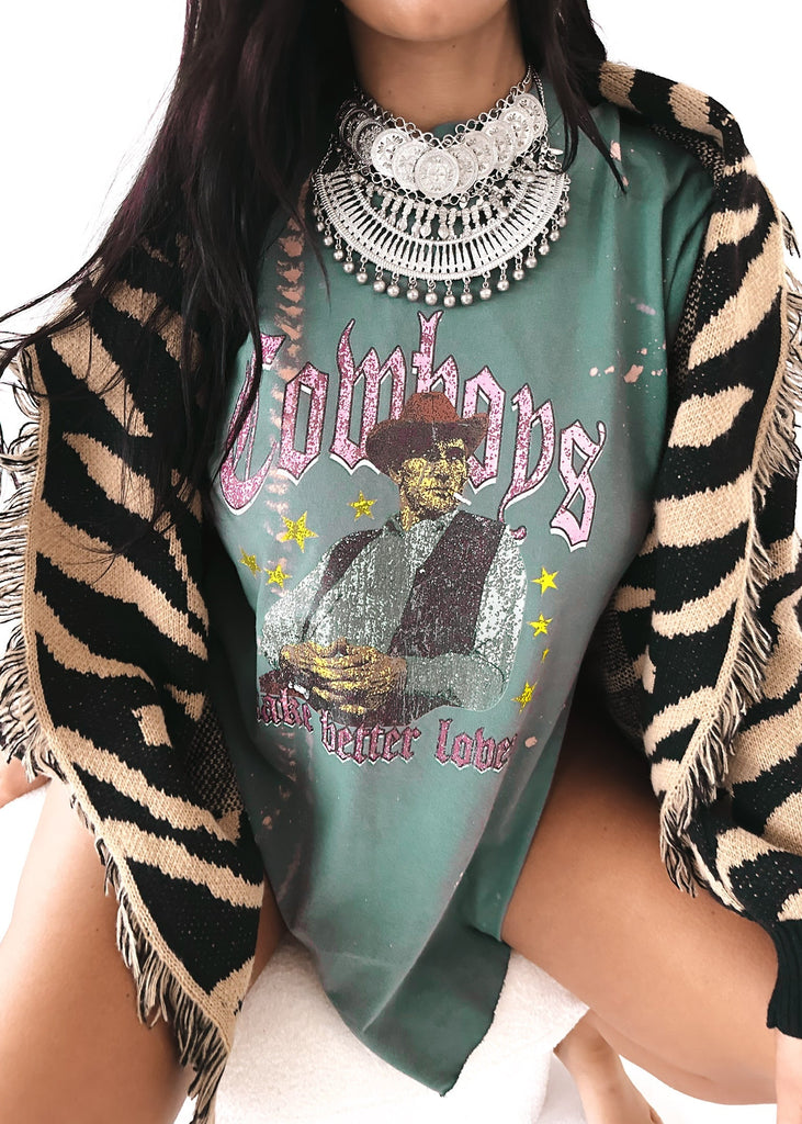 pebby forevee Side Slit Tee COWBOYS MAKE BETTER LOVERS BLEACHED OUT SIDE SLIT TEE