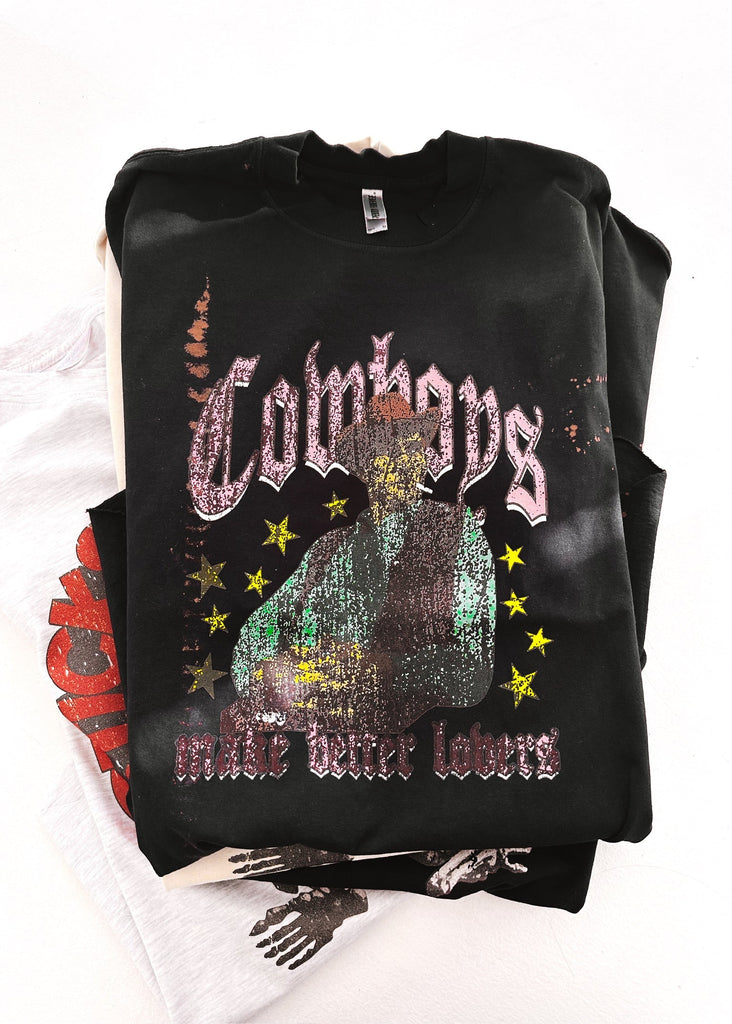 pebby forevee Side Slit Tee COWBOYS MAKE BETTER LOVERS BLEACHED OUT SIDE SLIT TEE