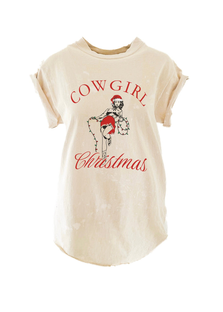 pebby forevee Side Slit Tee COWGIRL CHRISTMAS BLEACHED OUT SIDE SLIT TEE