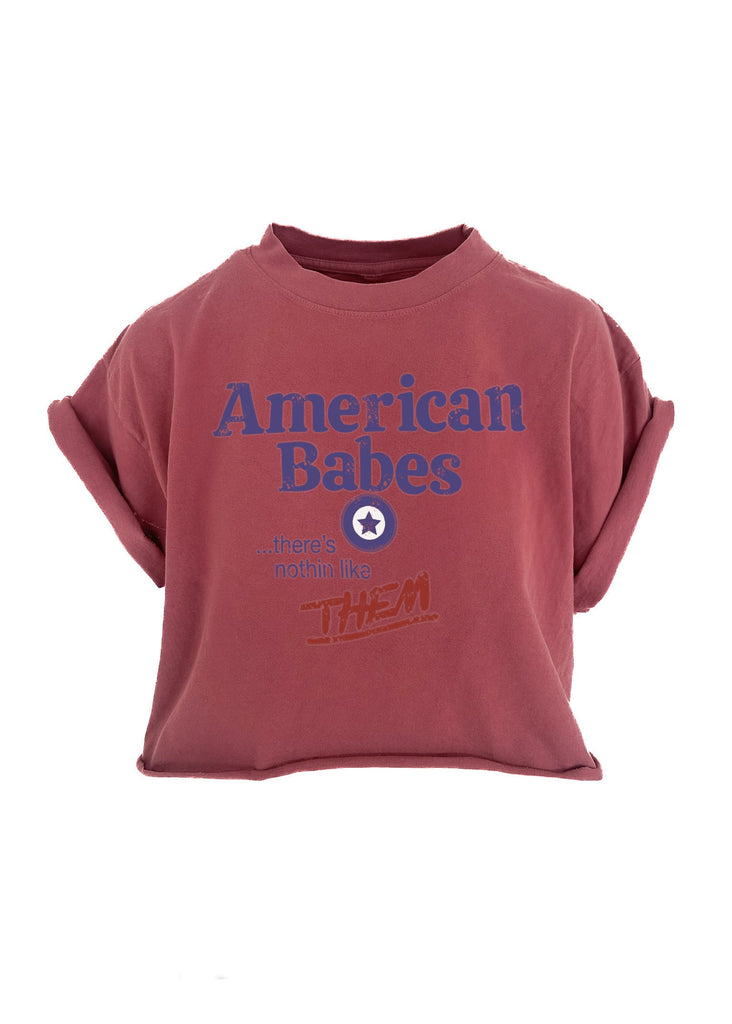pebby forevee Side Slit Tee CROPPED 90'S AMERICAN BABES GRAPHIC TEE