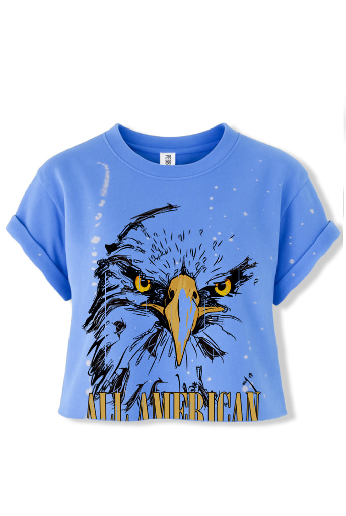 pebby forevee Side Slit Tee CROPPED ALL AMERICAN BABES BLEACHED OUT GRAPHIC TEE