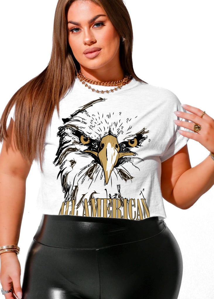 pebby forevee Side Slit Tee CROPPED ALL AMERICAN BABES GRAPHIC TEE