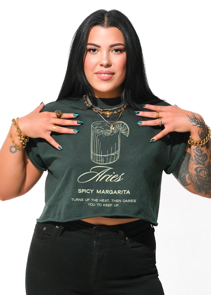 pebby forevee Side Slit Tee CROPPED ARIES COCKTAIL GRAPHIC TEE