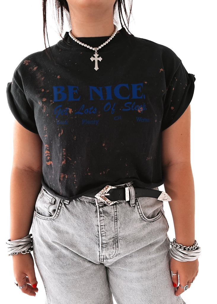 pebby forevee Side Slit Tee CROPPED BE NICE, GET LOTS OF SLEEP BLEACHED OUT GRAPHIC TEE