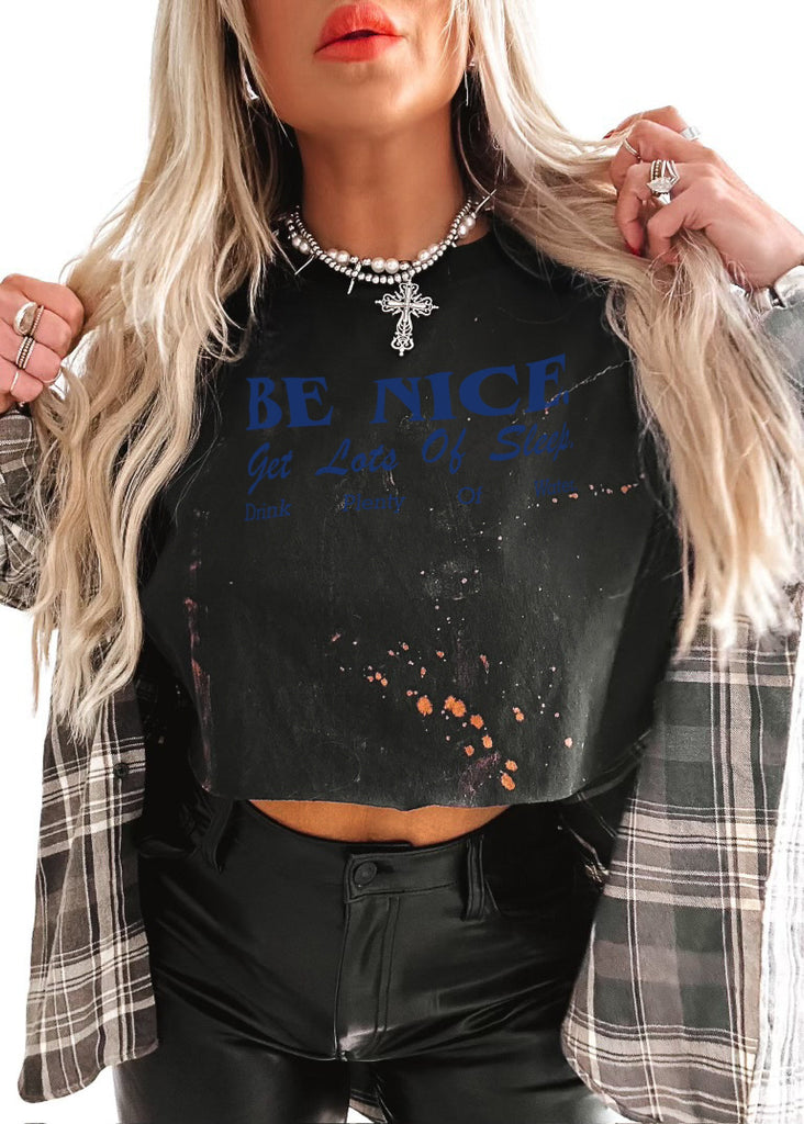 pebby forevee Side Slit Tee CROPPED BE NICE, GET LOTS OF SLEEP BLEACHED OUT GRAPHIC TEE