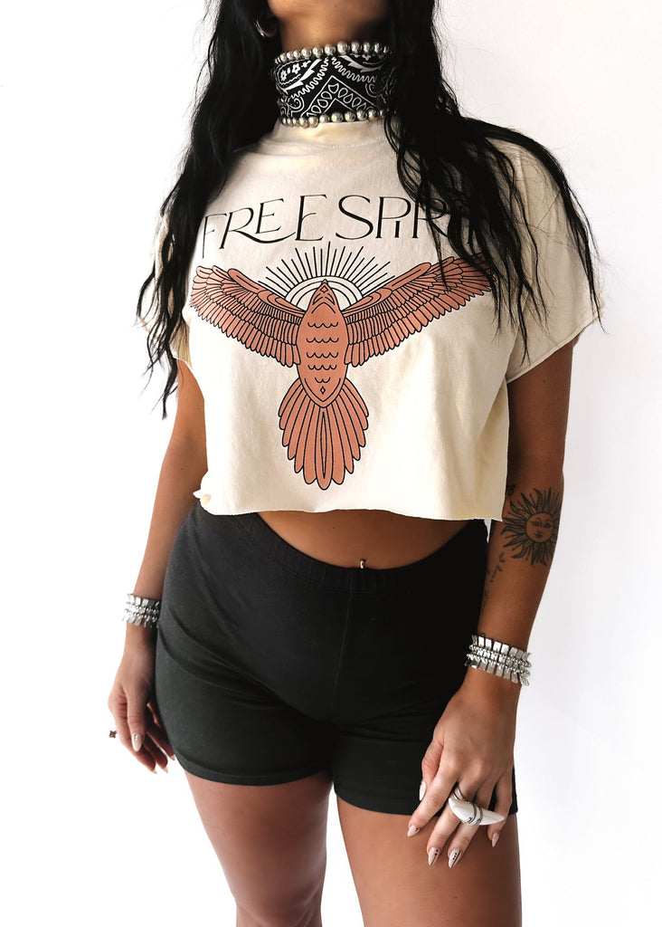 pebby forevee Side Slit Tee CROPPED BOHEMIAN SPIRIT GRAPHIC TEE