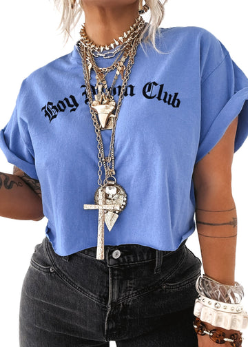 pebby forevee Side Slit Tee CROPPED BOY MOM CLUB GRAPHIC TEE