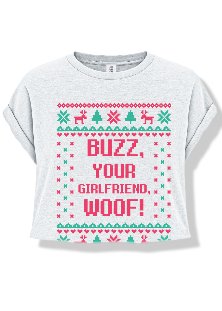 pebby forevee Side Slit Tee CROPPED BUZZ, YOUR GIRLFRIEND, WOOF! GRAPHIC TEE