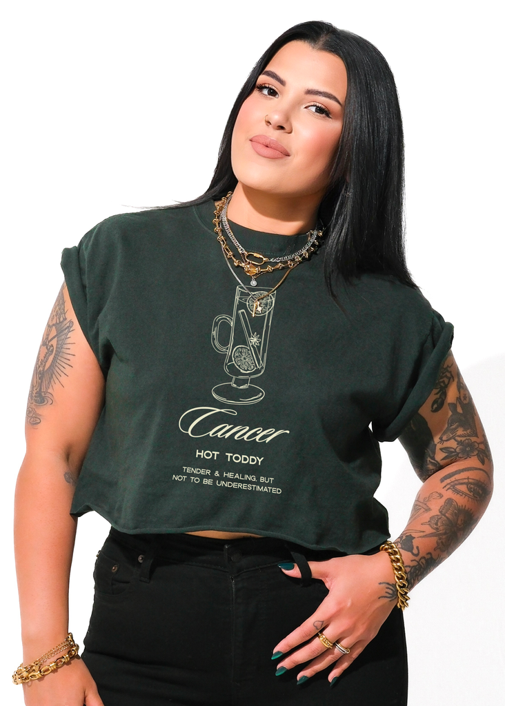 pebby forevee Side Slit Tee CROPPED CANCER COCKTAIL GRPAHIC TEE