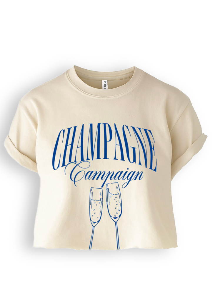 pebby forevee Side Slit Tee CROPPED CHAMPAGNE CAMPAIGN GRAPHIC TEE