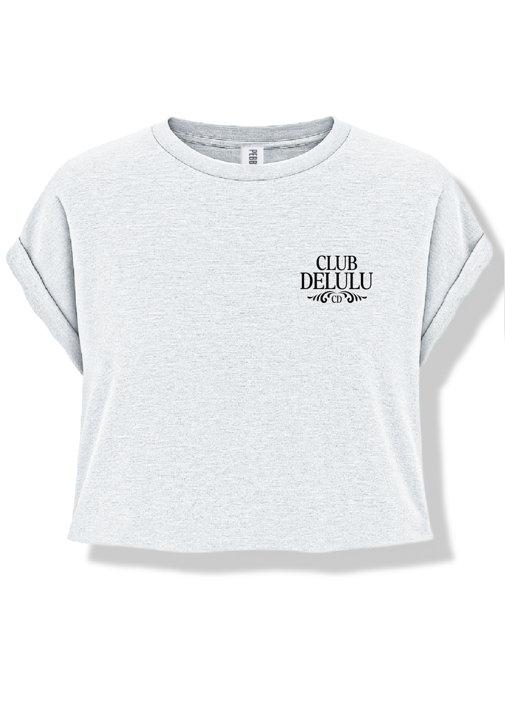 pebby forevee Side Slit Tee CROPPED CLUB (BLACK) DELULU GRAPHIC TEE