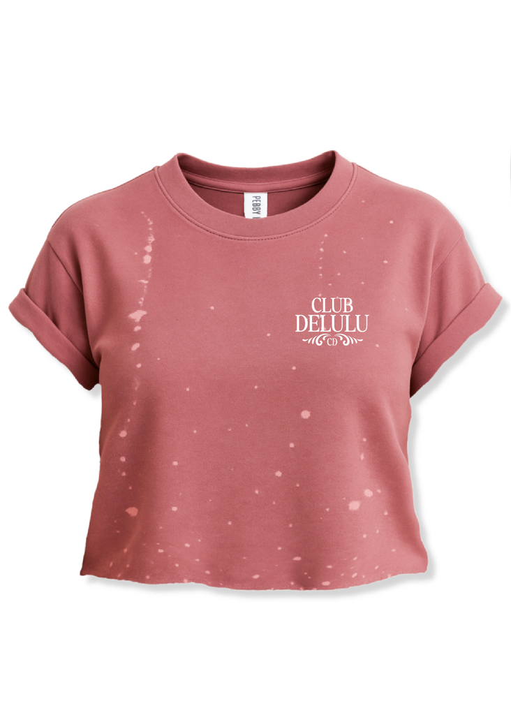 pebby forevee Side Slit Tee CROPPED CLUB DELULU (WHITE) BLEACHED OUT GRAPHIC TEE