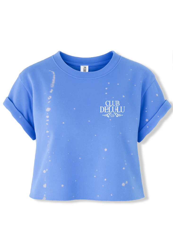 pebby forevee Side Slit Tee CROPPED CLUB DELULU (WHITE) BLEACHED OUT GRAPHIC TEE