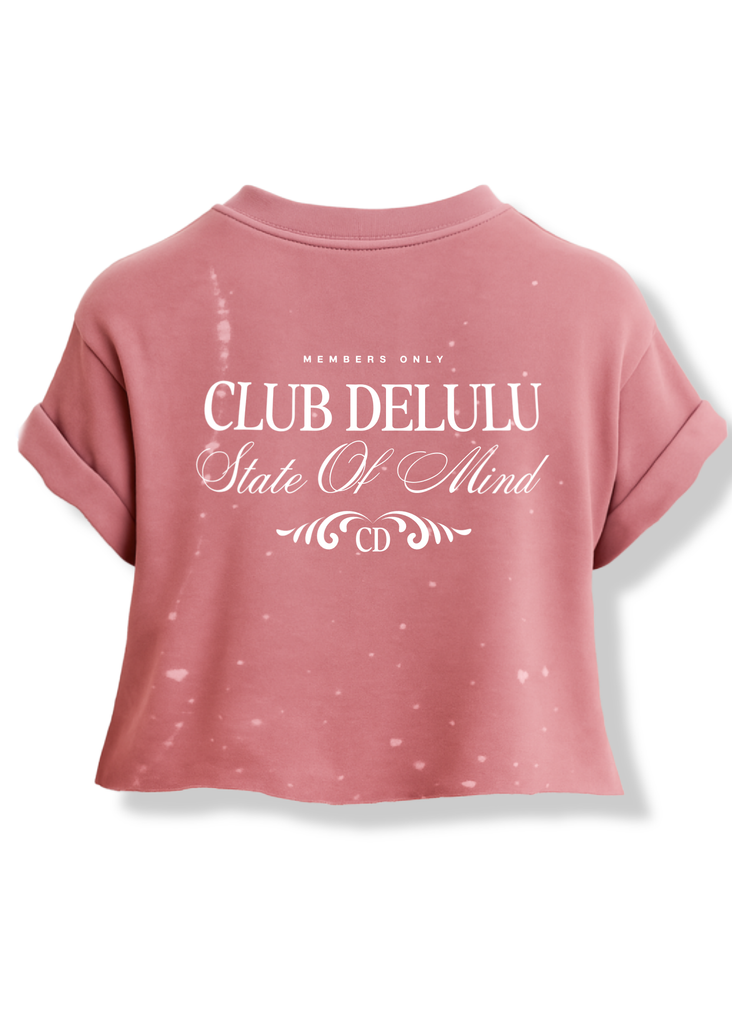 pebby forevee Side Slit Tee CROPPED CLUB DELULU (WHITE) BLEACHED OUT GRAPHIC TEE