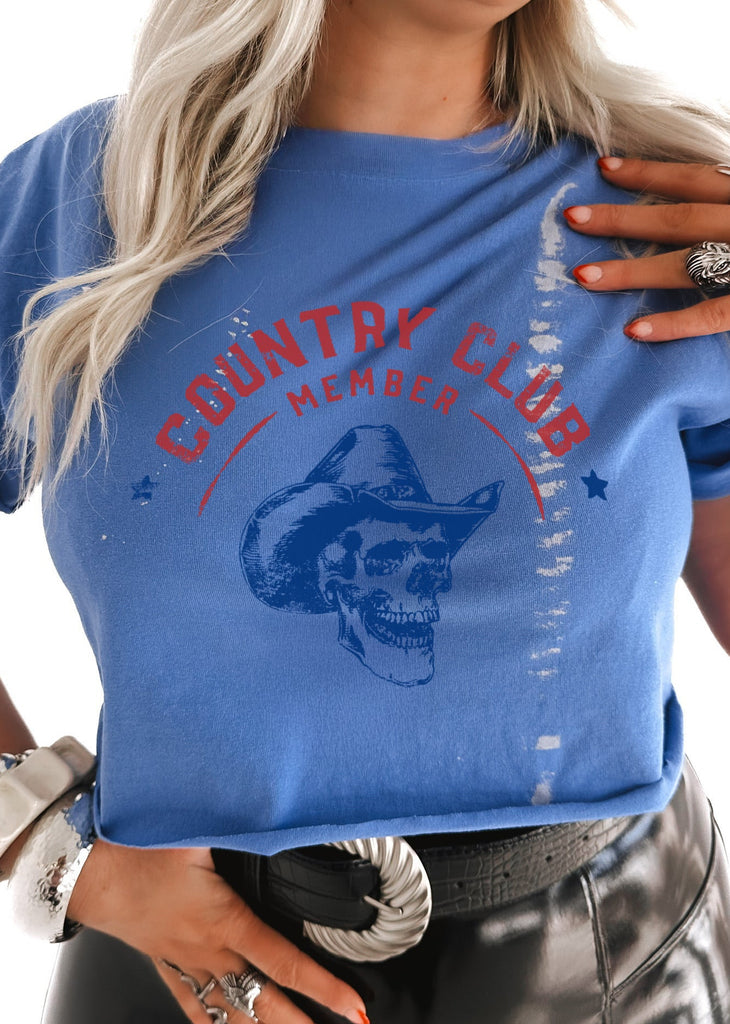 pebby forevee Side Slit Tee CROPPED COUNTRY CLUB BLEACHED OUT GRAPHIC TEE