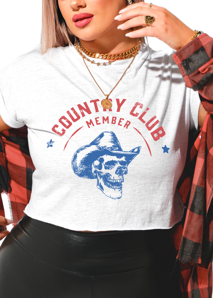 pebby forevee Side Slit Tee CROPPED COUNTRY CLUB GRAPHIC TEE