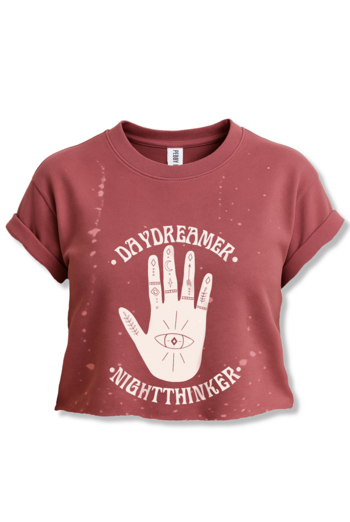 pebby forevee Side Slit Tee CROPPED DAYDREAMER NIGHT THINKER BLEACHED OUT GRAPHIC TEE