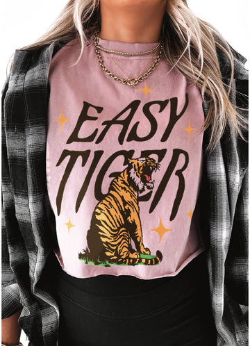 pebby forevee Side Slit Tee CROPPED EASY TIGER GRAPHIC TEE