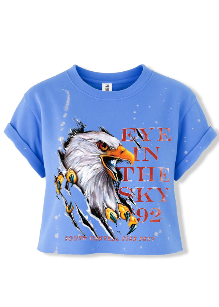 pebby forevee Side Slit Tee CROPPED EYE IN THE SKY BLEACHED OUT GRAPHIC TEE