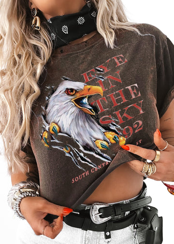 pebby forevee Side Slit Tee CROPPED EYE IN THE SKY DESTRUCTED GRAPHIC TEE