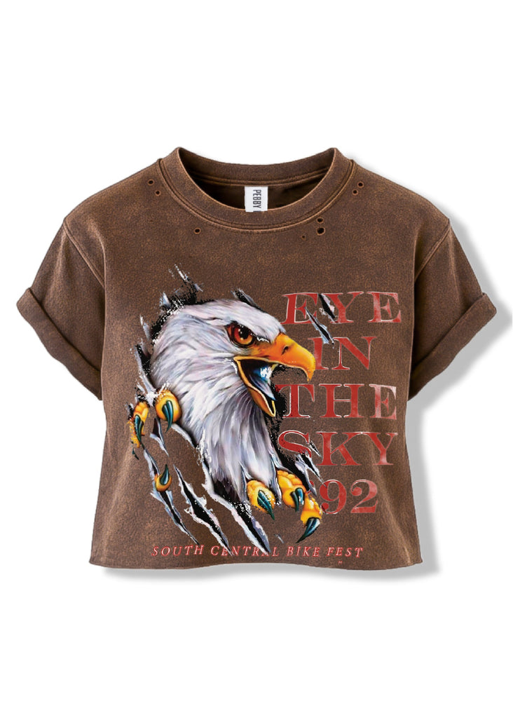 pebby forevee Side Slit Tee CROPPED EYE IN THE SKY DESTRUCTED GRAPHIC TEE