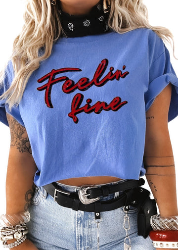 pebby forevee Side Slit Tee CROPPED FEELIN' FINE GRAPHIC TEE