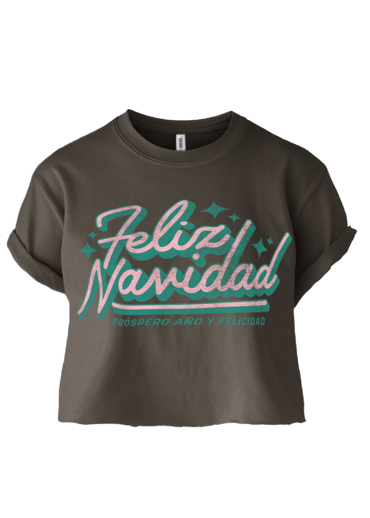 pebby forevee Side Slit Tee CROPPED FELIZ NAVIDAD GRAPHIC TEE