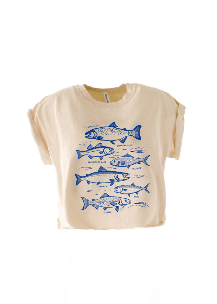 pebby forevee Side Slit Tee CROPPED FISHERMAN CORE GRAPHIC TEE