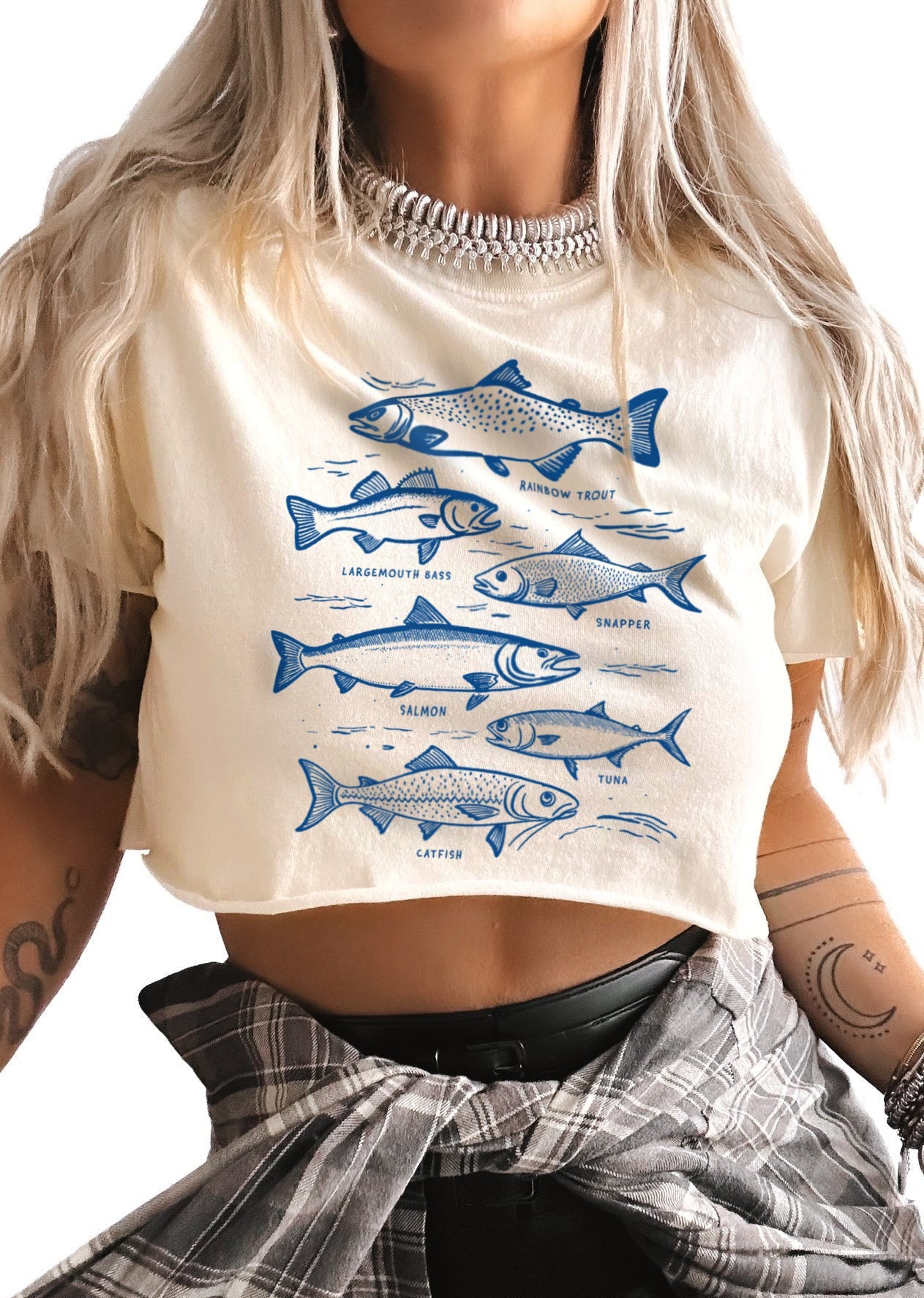 pebby forevee Side Slit Tee CROPPED FISHERMAN CORE GRAPHIC TEE
